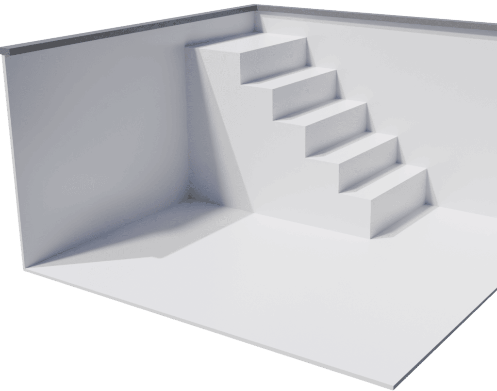 mit Ecktreppe und dunklem Rand als 3D-Modell vor transparentem Hintergrund